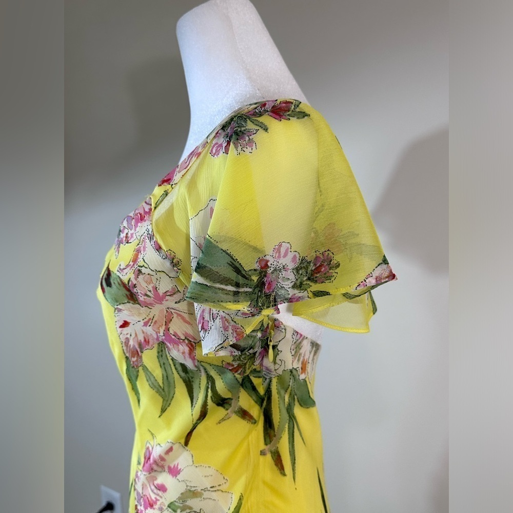 Guess yellow floral tropical elegant full Loyola Printed Maxi Dress Size 0 zero - Picture 5 of 10